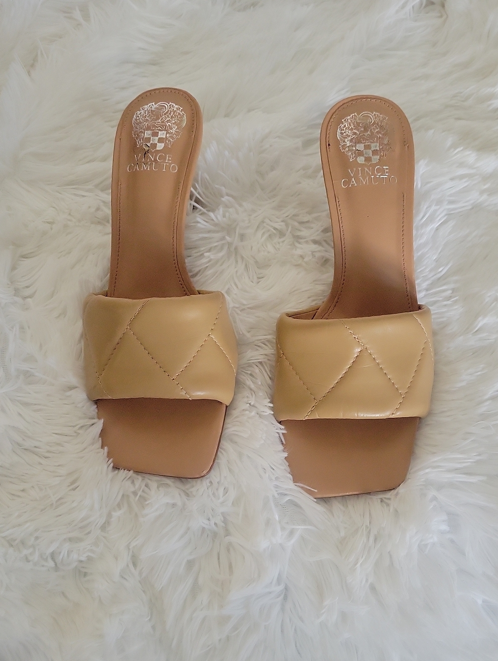 Vince Camuto Tan Quilted Slide Mules